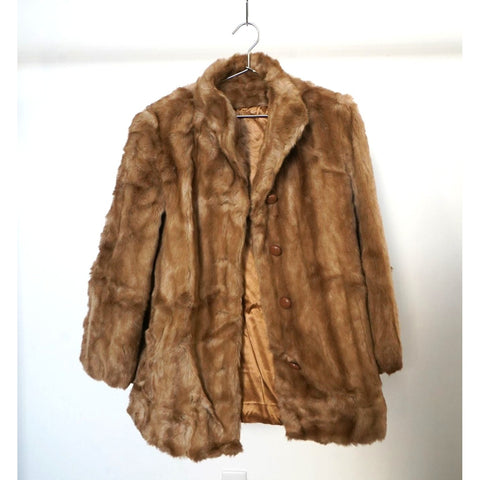 "Retail" Vintage 4-Button Brown Fur Winter Coat (See Dimension) Women's