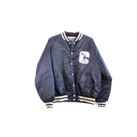 Officially Licensed Dallas Cowboys Jacket | Vintage NFL Football Team Apparel | XL Blue & Silver Retro Bomber Coat | Classic Fan Gear Outerwear