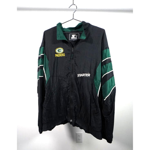 "Retail" Vintage Starter Green Bay Packers Full Zip Windbreaker Jacket Black/Green Large