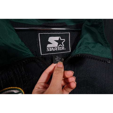 "Retail" Vintage Starter Green Bay Packers Full Zip Windbreaker Jacket Black/Green Large