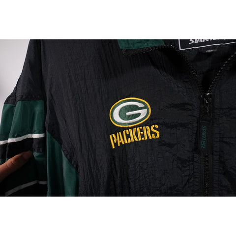 "Retail" Vintage Starter Green Bay Packers Full Zip Windbreaker Jacket Black/Green Large