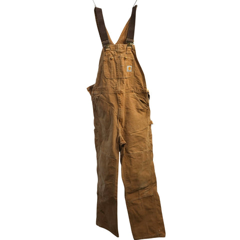 "Retail" Carhartt R01 BRN Unlined Canvas Double-Knee Workwear Bib Overalls W33 Men's