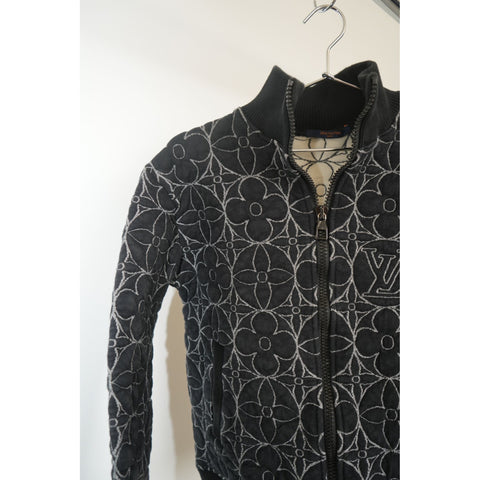 "Retail" Louis Vuitton Flower Monogram Full Zip Bomber Jacket Black/White Women's