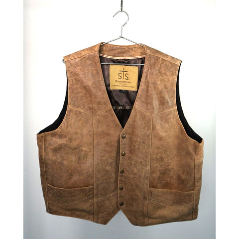 "Retail" STS Ranchwear Western Leather Chisum Vest Brown Size XL Men's