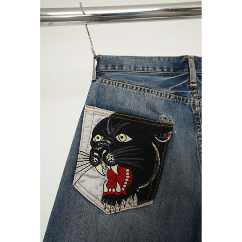 "Retail" Ed Hardy N.Y. Dead or Alive Panther Back Pocket Straight Leg Denim Jeans W32