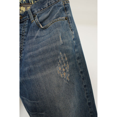 "Retail" Ed Hardy N.Y. Dead or Alive Panther Back Pocket Straight Leg Denim Jeans W32