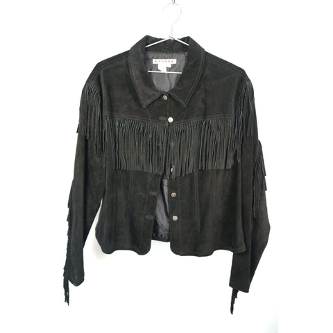 "Retail" Vintage AMI Fringe Western Suede Button Front Jacket Black Size XXL