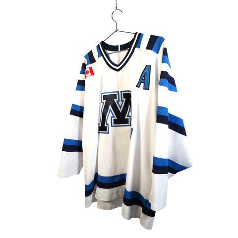 "Retail" Vintage CCM "M" #8 Canadian Ice Hockey Jersey Shirt White/Blue/Black Men's XL