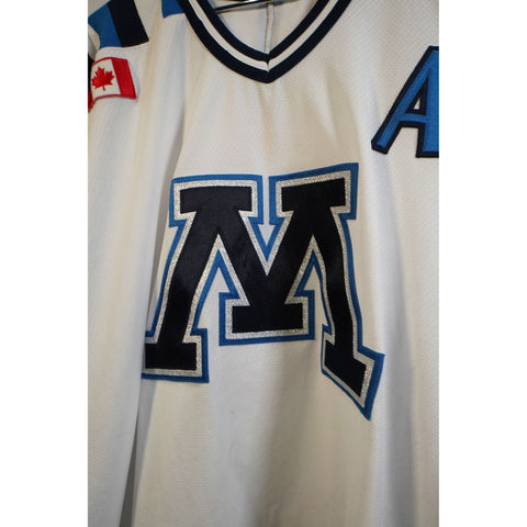 "Retail" Vintage CCM "M" #8 Canadian Ice Hockey Jersey Shirt White/Blue/Black Men's XL