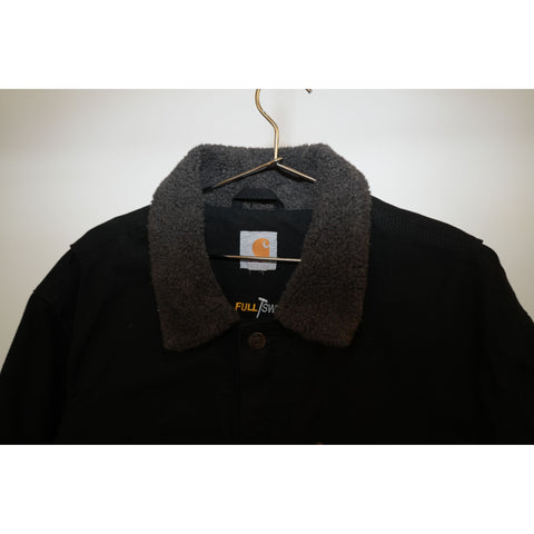 "Retail" Carhartt Full Swing Gray Fleece Collar Canvas Chore Coat Black Men's