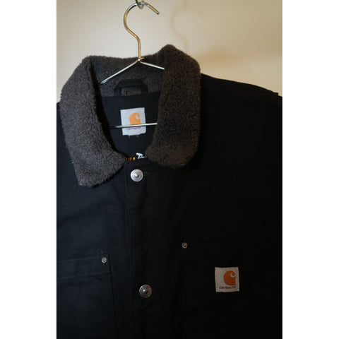 "Retail" Carhartt Full Swing Gray Fleece Collar Canvas Chore Coat Black Men's