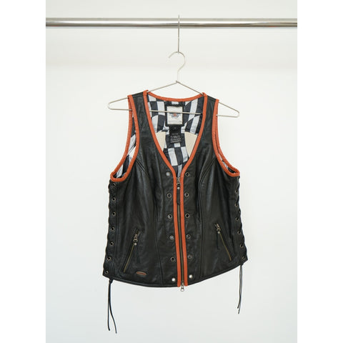 "Retail" Harley Davidson Zip Up Genuine Cowhide Leather Biker Vest L Women's