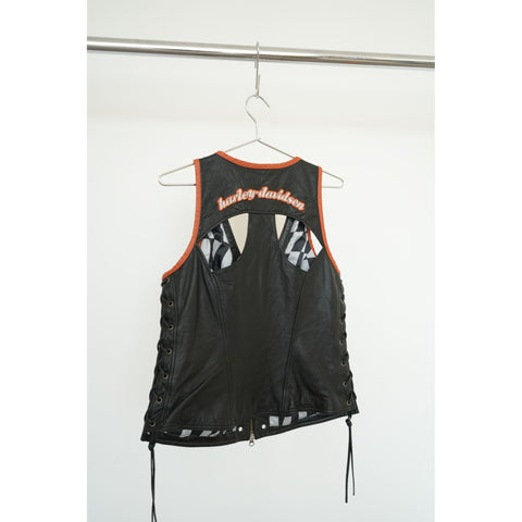 "Retail" Harley Davidson Zip Up Genuine Cowhide Leather Biker Vest L Women's