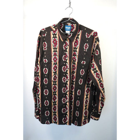"Retail" Vintage Wrangler Western Cowboy Aztec Pear Snap Brushpopper Shirt Size XL