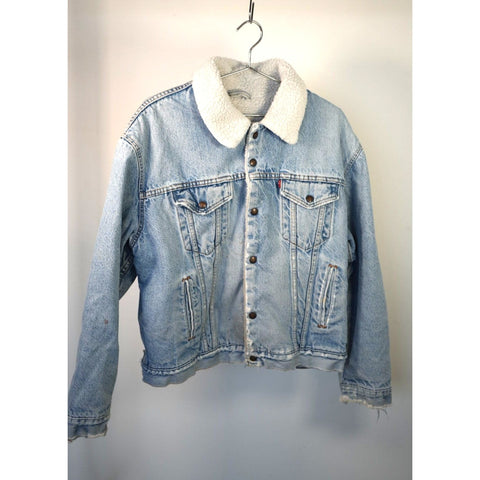"Retail" Vintage Levi's Sherpa Lined Snap Button Denim Trucker Jacket Blue Size 46