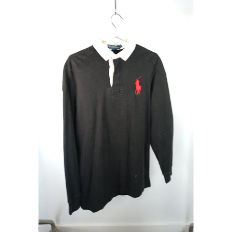 "Retail" Vintage Polo Ralph Lauren Big Pony Rugby Long Sleeve Polo Shirt Black M