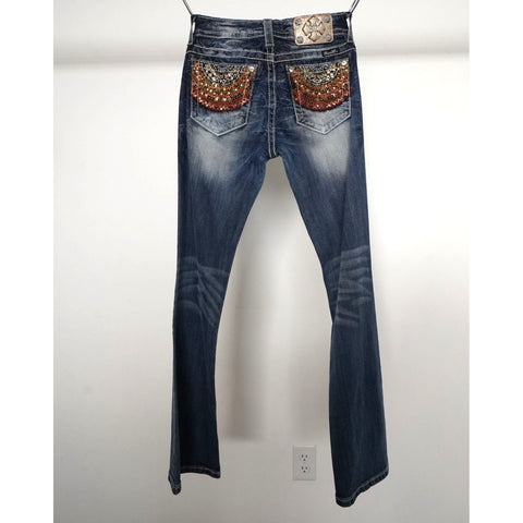 "Retail" Miss Me Signature Boot Cut Denim Jeans w/ Embellished Pocket W24 Women's