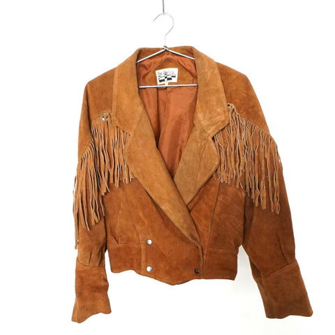 "Retail" Vintage Yearbook Suede Leather Fringe Western Jacket Brown Size Medium Men's