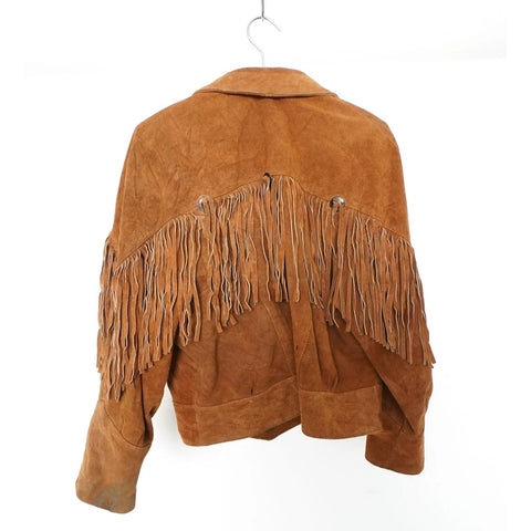 "Retail" Vintage Yearbook Suede Leather Fringe Western Jacket Brown Size Medium Men's