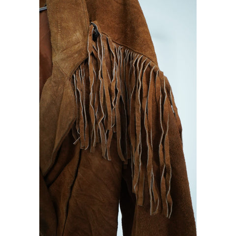 "Retail" Vintage Yearbook Suede Leather Fringe Western Jacket Brown Size Medium Men's