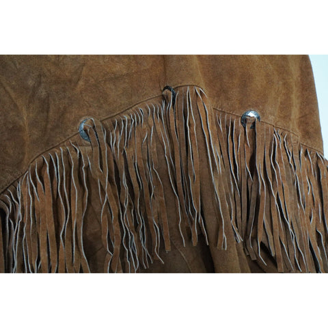 "Retail" Vintage Yearbook Suede Leather Fringe Western Jacket Brown Size Medium Men's