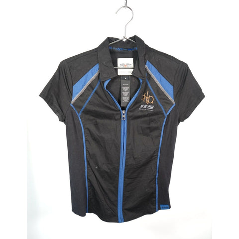 "Retail" Vintage Harley-Davidson Full Zip Mechanic Shirt Black/Blue Small Women's