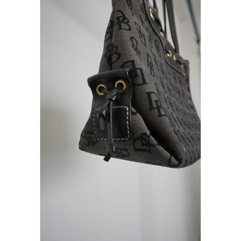 "Retail" VTG Dooney & Bourke DB Monogram Canvas Leather Trim Tassel Shoulder Bag