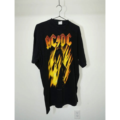 "Retail" Vintage 90s ACDC Bonfire Rock Band Graphic Tee Shirt Black Large Made in Canada