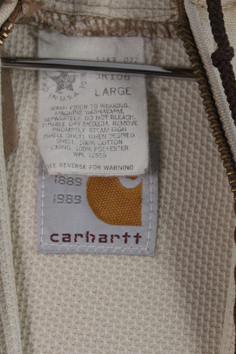 Vintage 80s Carhartt Thermal Lined Duck Canvas Full Zip Active Jacket L Tan
