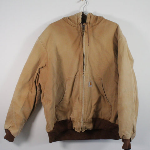 Carhartt Flannel Quilt Lined Duck Canvas Full Zip Active Jacket XL Brown