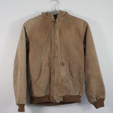 Carhartt YYJ130 BRN Flannel Quilt Lined Canvas Full Zip Active Jacket XL Youth