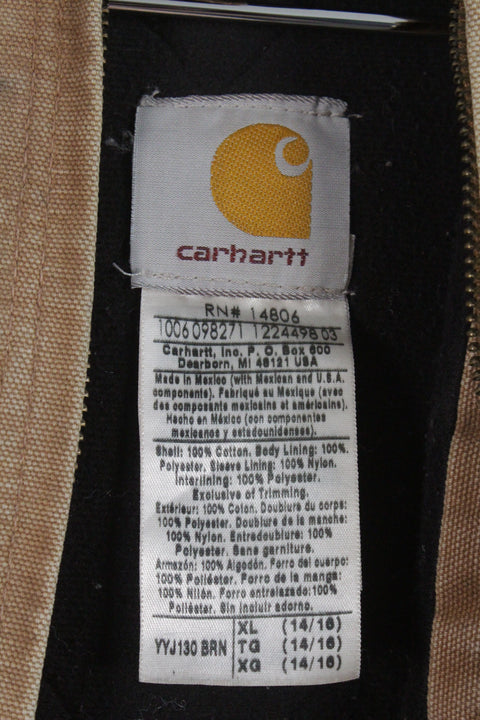 Carhartt YYJ130 BRN Flannel Quilt Lined Canvas Full Zip Active Jacket XL Youth