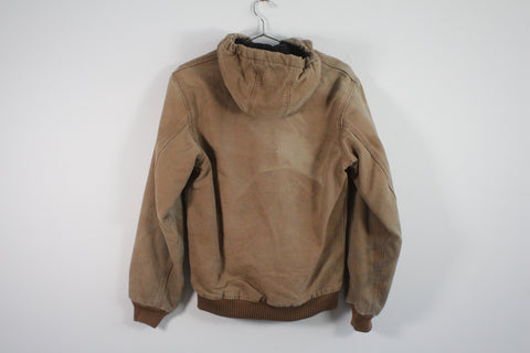 Carhartt YYJ130 BRN Flannel Quilt Lined Canvas Full Zip Active Jacket XL Youth