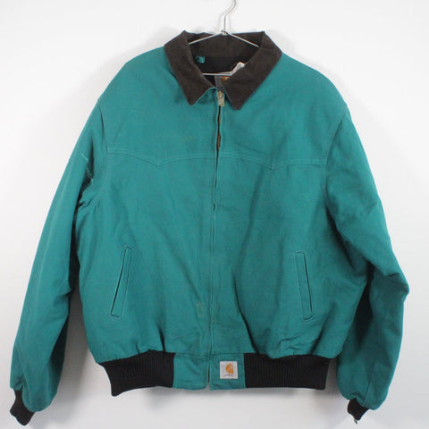 Carhartt Quilt Lined Corduroy Collar Canvas Santa Fe Jacket Teal Green