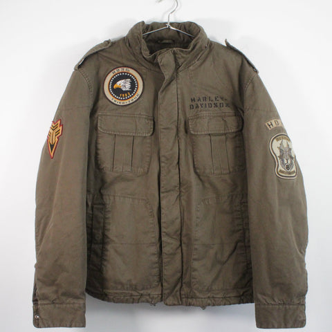Vintage Harley Davidson Military Field Jacket w/ Eagle Patch Olive Green XL