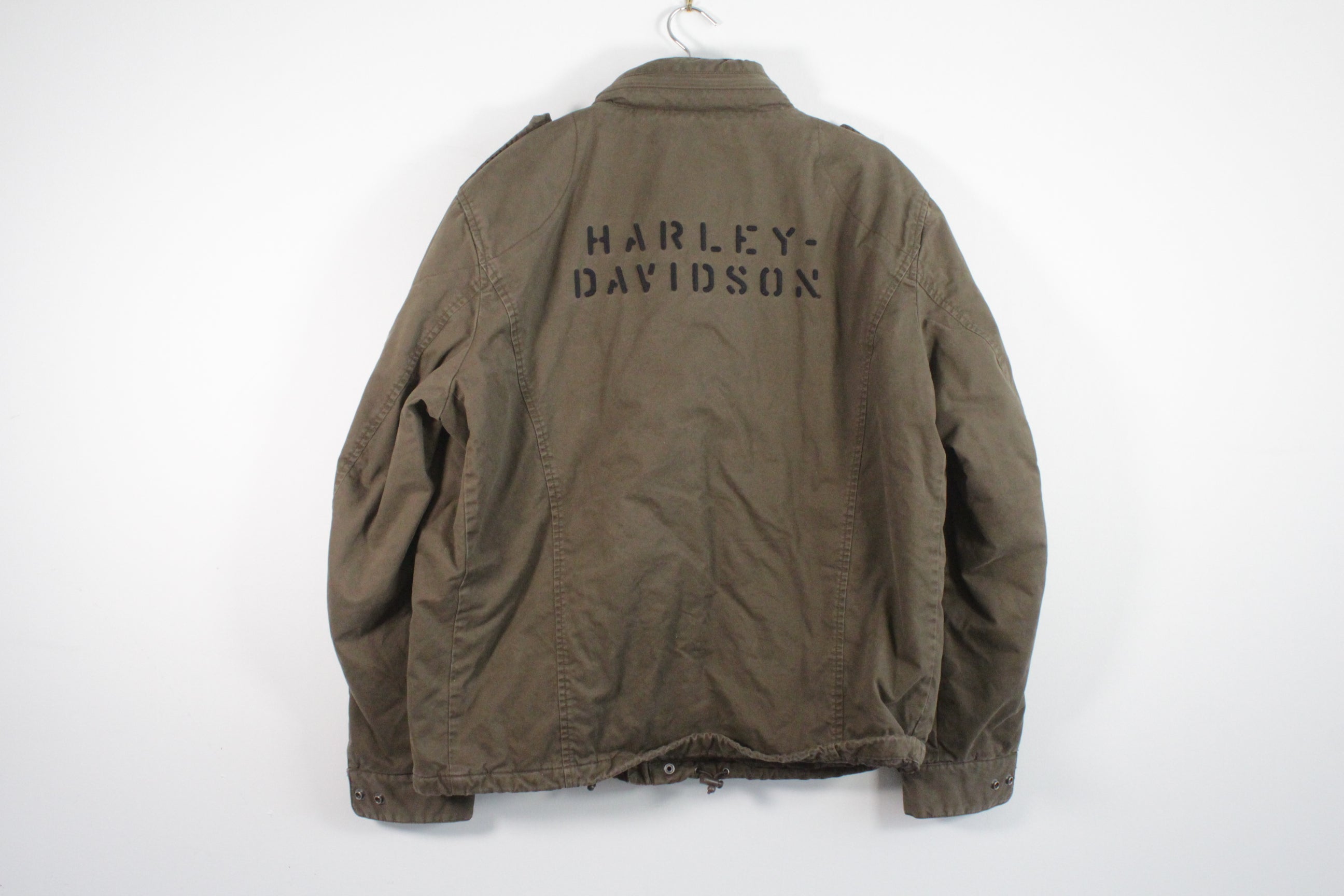 ジャケット・アウター Harley-Davidson Military Cotton Jacket Vintage Harley Davidson Military Field Jacket w/ Eagle Patch Olive