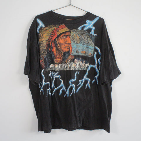 Vintage Tour Champ American Thunder Native American Chief Graphic Tee Shirt XXL
