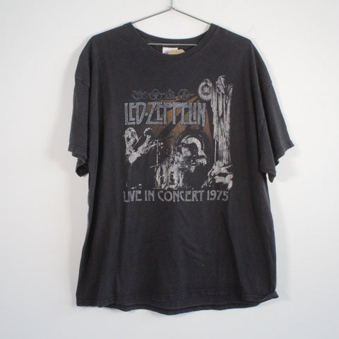 Vintage y2k Hanes Led Zeppelin Live in Concert 1975 Tee Shirt Black 2XL