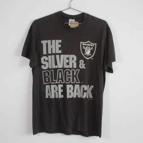 Vintage Logo 7 Raiders "The Silver & Black Are Back" Tee Shirt Black L