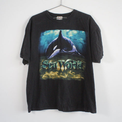 Vintage Cottonutty Sea World Orca Killer Whale Tee Shirt Black XL Made in USA