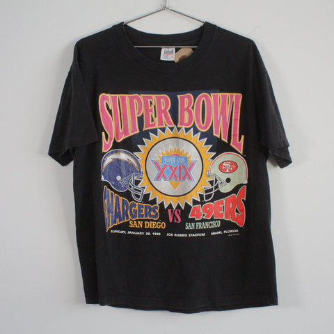 VTG Anvil 1995 Super Bowl XXIX Chargers Vs 49Ers Tee Shirt Black L Made in USA