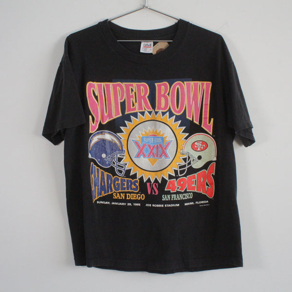 VTG Anvil 1995 Super Bowl XXIX Chargers Vs 49Ers Tee Shirt Black L