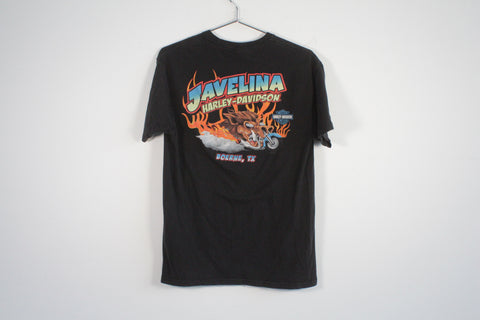 Harley Davidson Spell Out Logo - Javelina Boerne, TX Biker Tee Shirt Medium