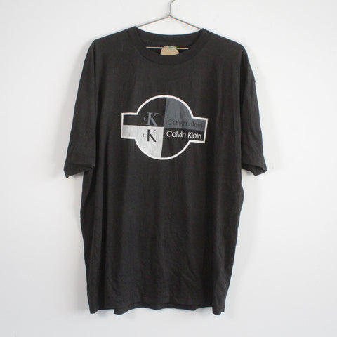 Vintage Oneita Calvin Klein Unique Logo Print Tee Shirt Black XL