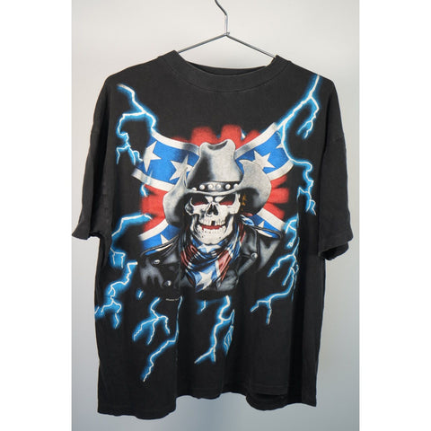 "Retail" Vintage American Thunder Skull Cowboy Tee Shirt Black XL Single Stitch