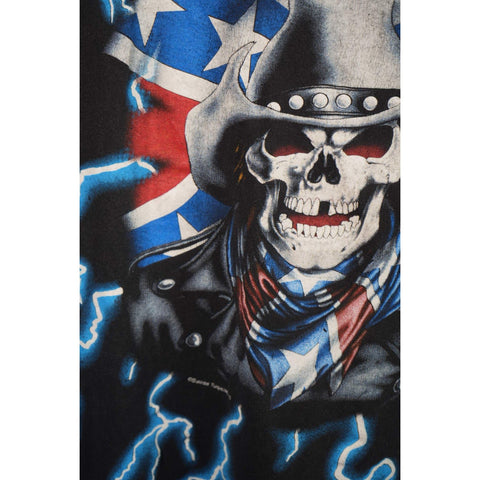 "Retail" Vintage American Thunder Skull Cowboy Tee Shirt Black XL Single Stitch