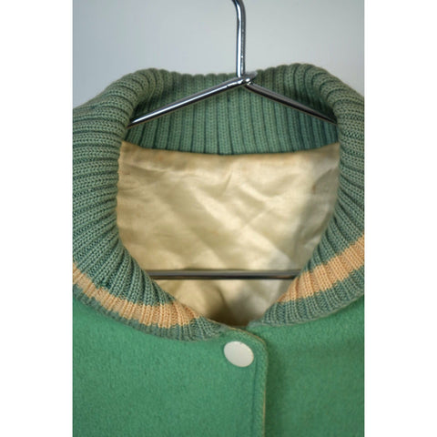 "Retail" VTG "Mary Ann" Wool & Leather Sleeve Personalized Varsity Jacket Green/Cream