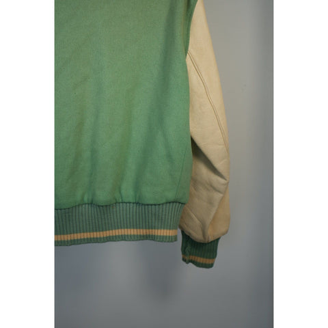 "Retail" VTG "Mary Ann" Wool & Leather Sleeve Personalized Varsity Jacket Green/Cream