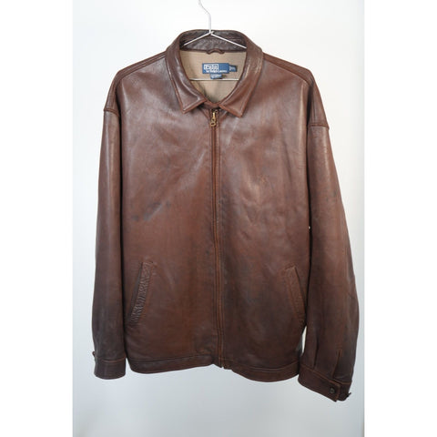 "Retail" Vintage Polo Ralph Lauren Full Zip Leather Jacket Brown Size XXL