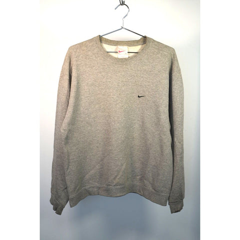 "Retail" Vintage Nike Small Swoosh Embroidered Pullover Sweatshirt Gray Medium